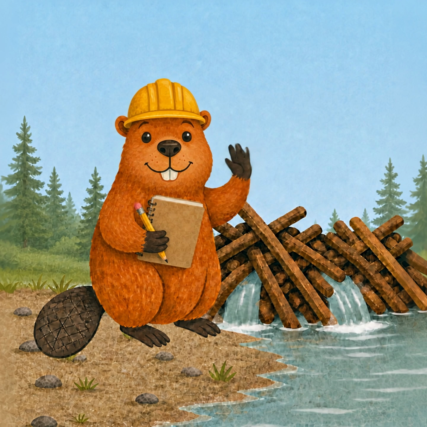 ScrollDam’s friendly beaver building a dam beside a forest stream